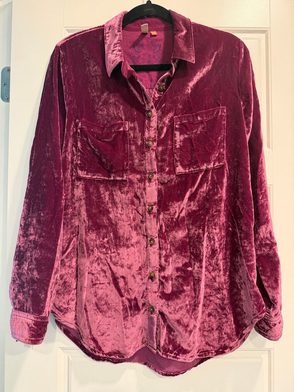 Anthropologie Pilcro Velvet Femme Button Down Shirt Womens Small Soft Boho